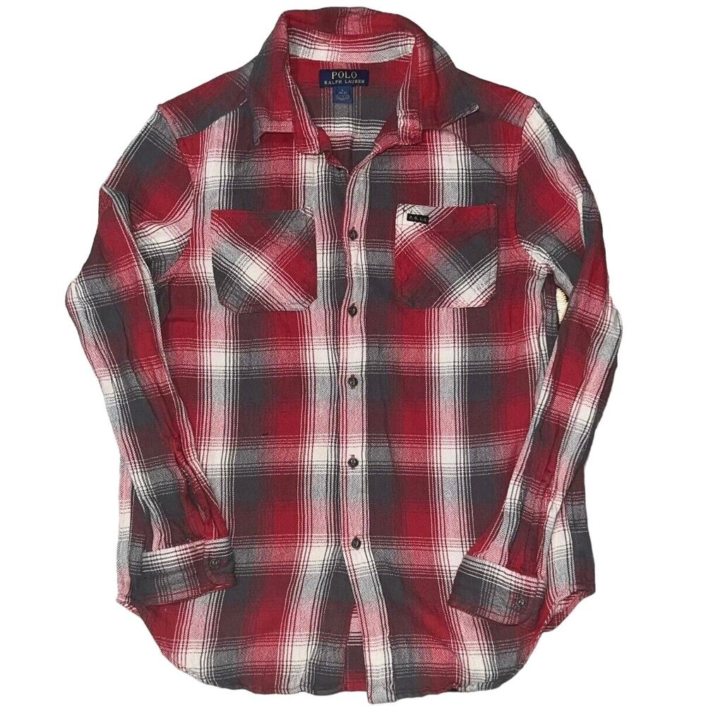 Polo Ralph Lauren Shirt Youth Size Large (14-16) Flannel Button Down Red Brown